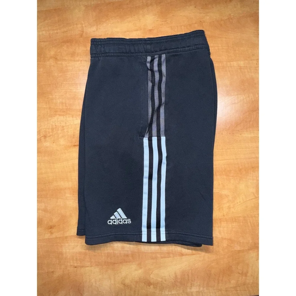 Adidas Mens Fleece Athletic‎ Shorts Black White Three Stripe Medium M